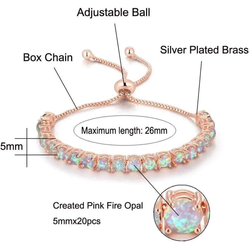 Women's Silver Plated Opal Tennis Adjustable Sterling Hook Clasp Bracelet